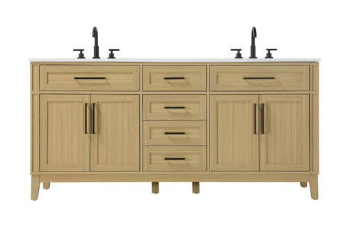 Elegant Furniture and Lighting 72 Inch Double Bathroom Vanity In Honey Brown (VF82572DMHB)