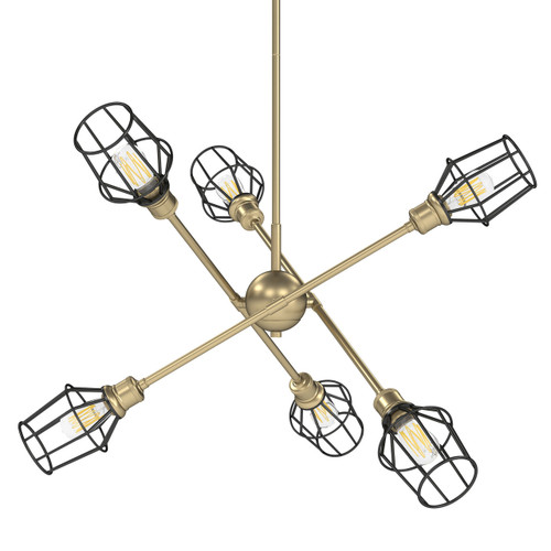 Axel 6 Light Chandelier (with shades) in Olympic Gold (1945-6 OG-WIRE-BLK)