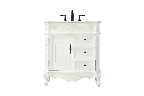 Elegant Furniture and Lighting 32 Inch Single Bathroom Vanity In Antique White