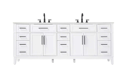 Elegant Furniture and Lighting 84 Inch Double Bathroom Vanity In White (VF82584DWH)