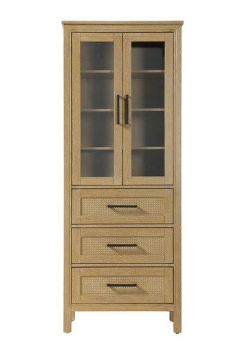 Elegant Furniture and Lighting 28 Inch Bath Storage Glass Cabinet In Linen Oak (SC295C28LO)
