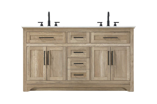 Elegant Furniture and Lighting 60 Inch Double Bathroom Vanity In Natural Oak (VF85060DNT)