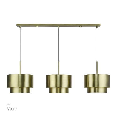 Zolana 3 Light Antique Brass Extra Large Linear Chandelier (40053-01)