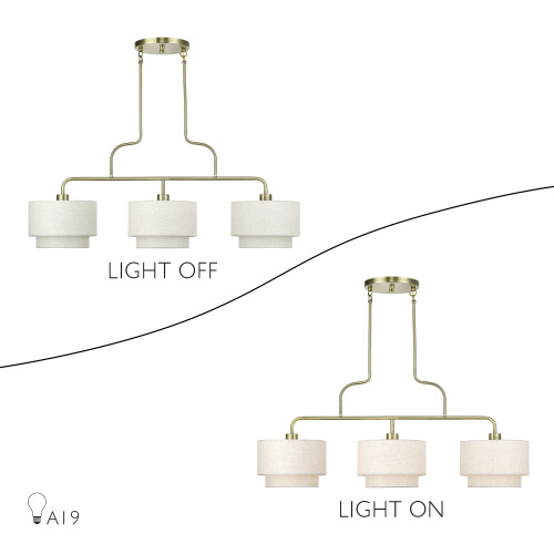 Manorwood 3 Light Antique Brass Extra Large Linear Chandelier (41943-01)