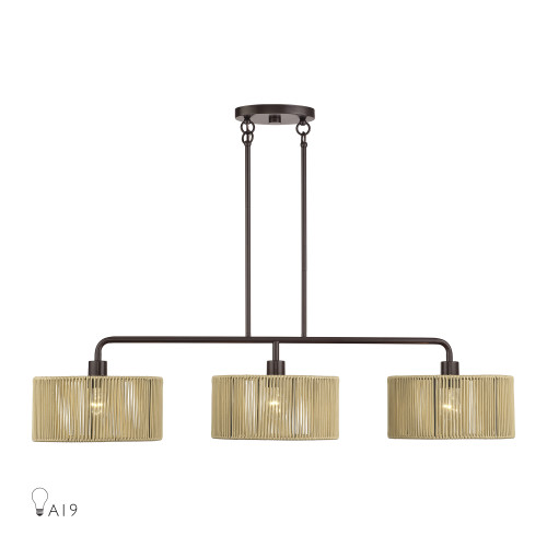 Goldiemesh 3 Light English Bronze Extra Large Linear Chandelier (53195-92)