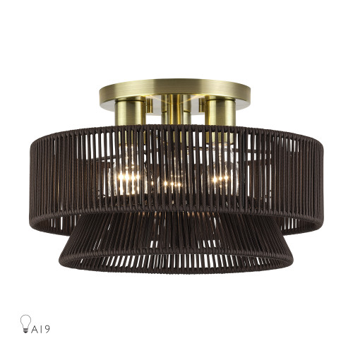 Florell 3 Light Antique Brass Large Semi-Flush (49146-01)