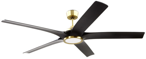 Fonz 65" 5-Blade Ceiling Fan in Satin Brass w/ Flat Black Blades; Light Kit Included (Optional) (FON65SBFB5)
