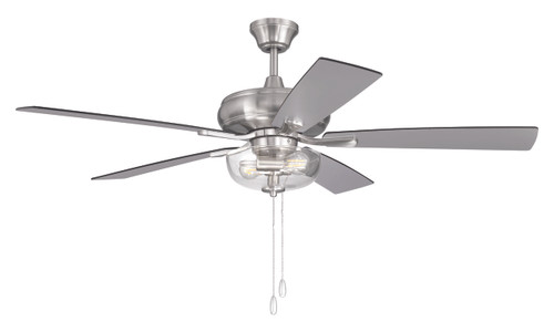 Eos 52" 5-Blade Clear 2 Light Bowl Fan in Brushed Polished Nickel w/ Brushed Nickel/Greywood Blades; Light Kit Included (Optional) (ECF201BNK5-BNGW)
