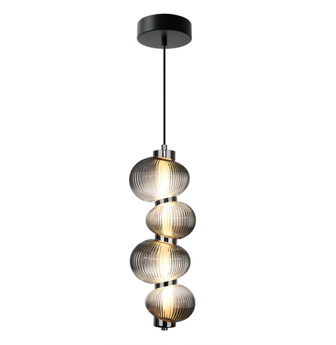 Artcraft Lighting Ariel Integrated LED Pendant 17.8", Chrome with Ribbed Smoke Ombre Glassware (AC7801CH)