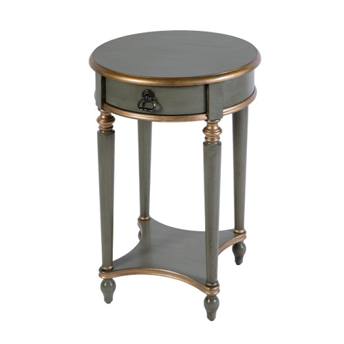 Butler Specialty Company Jules 17.5 in. W Round Wood 1 Drawer End Table with Lower Open Shelf, Pastel Green (2096482)