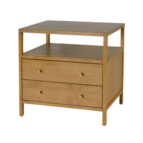 Butler Specialty Company Mendel 28 in. W Rectangular Wood 2 Drawer Wide Nightstand with Open Shelf, Light Brown (6265492)