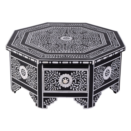 Butler Specialty Company Blackwell 40.25 in. W Octagonal Bone In-Lay 1 Drawer Coffee Table, Black, White (5962318)