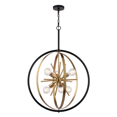 Vaxcel Estelle 26.75 in. 6 Light Orb Pendant Natural Brass and Matte Black (P0341R)