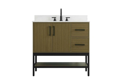 Elegant Furniture & Lighting 36 inch Single Bathroom Vanity in Chestnut Brown with backsplash (VF60736MCB-BS)