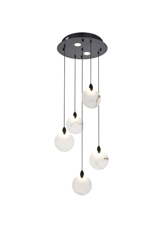 Elegant Furniture & Lighting Avery 16 inch Alabaster Pendant in Black (1012D16BK-11ST)