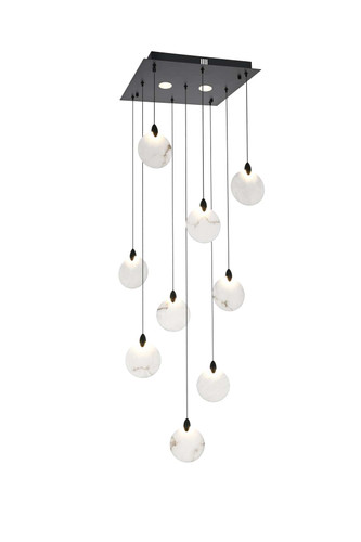 Elegant Furniture & Lighting Avery 20 inch Square Alabaster Pendant in Black (1012S20BK-11ST)
