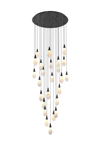 Elegant Furniture & Lighting Amora 36 inch Round Alabaster Chandelier in Black (1013G36BK-22ST)