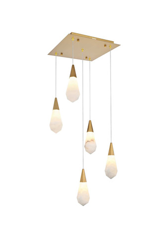 Elegant Furniture & Lighting Amora 16 inch Square Alabaster Pendant in Satin Gold (1013S16SG-22ST)