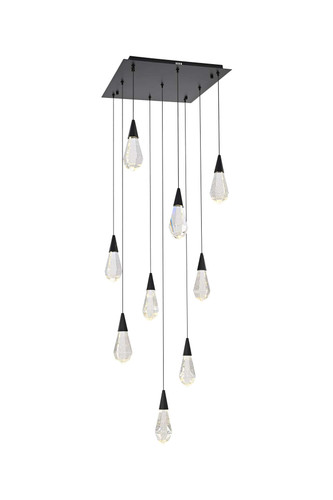 Elegant Furniture & Lighting Amora 20 inch Square Crystal Pendant in Black (1013S20BK-02CR)