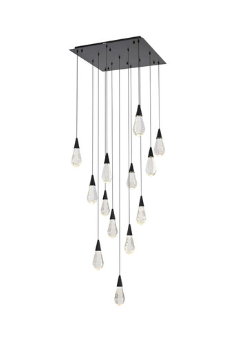 Elegant Furniture & Lighting Amora 26 inch Square Crystal Pendant in Black (1013S26BK-02CR)