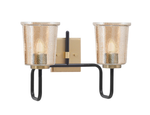 Toltec Lighting Sandia 2 Light Bath Bar, Matte Black & New Age Brass Finish, 5.25" Amber Bubble Glass (6222-MBNAB-5033)