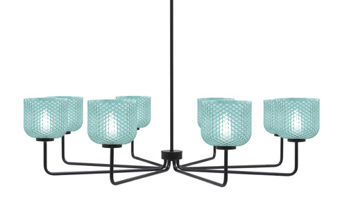 Toltec Lighting Sandia 8 Light Chandelier, Matte Black Finish, 6" Turquoise Textured Glass (6208-MB-4615)