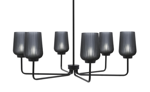 Toltec Lighting Sandia 6 Light Chandelier, Matte Black Finish, 5" Smoke Textured Glass (6206-MB-4252)