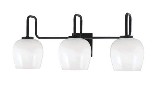 Toltec Lighting Sandia 3 Light Bath Bar, Matte Black Finish, 6" White Marble Glass (6223-MB-4811)