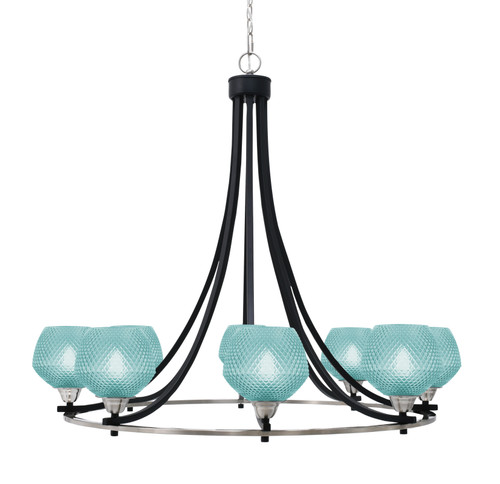 Toltec Lighting Paramount 8 Light Uplight Chandelier, Matte Black & Brushed Nickel Finish, 6" Turquoise Textured Glass (3408-MBBN-4625)