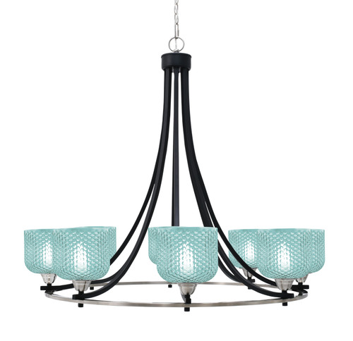 Toltec Lighting Paramount 8 Light Uplight Chandelier, Matte Black & Brushed Nickel Finish, 6" Turquoise Textured Glass (3408-MBBN-4615)