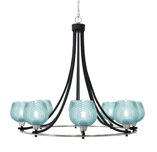 Toltec Lighting Paramount 8 Light Uplight Chandelier, Matte Black & Brushed Nickel Finish, 6" Turquoise Textured Glass (3408-MBBN-4605)