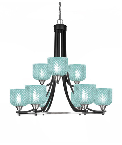 Toltec Lighting Paramount 9 Light Uplight Chandelier, Matte Black & Brushed Nickel Finish, 6" Turquoise Textured Glass (3409-MBBN-4615)