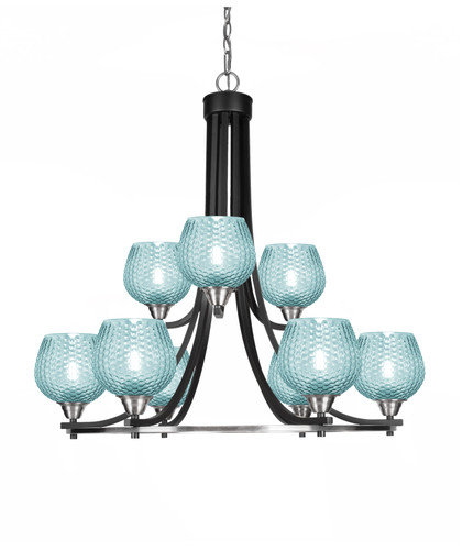 Toltec Lighting Paramount 9 Light Uplight Chandelier, Matte Black & Brushed Nickel Finish, 6" Turquoise Textured Glass (3409-MBBN-4605)