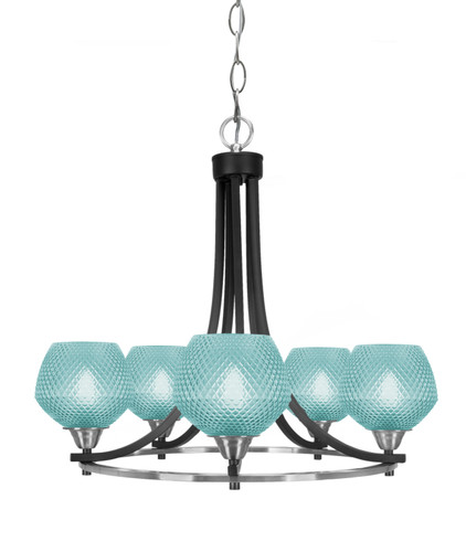 Toltec Lighting Paramount 5 Light Uplight Chandelier, Matte Black & Brushed Nickel Finish, 6" Turquoise Textured Glass (3405-MBBN-4625)