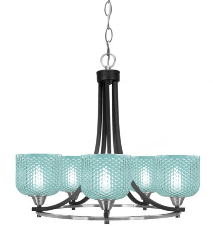 Toltec Lighting Paramount 5 Light Uplight Chandelier, Matte Black & Brushed Nickel Finish, 6" Turquoise Textured Glass (3405-MBBN-4615)