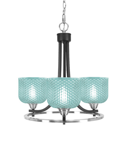 Toltec Lighting Paramount 3 Light Uplight Chandelier, Matte Black & Brushed Nickel Finish, 6" Turquoise Textured Glass (3403-MBBN-4615)