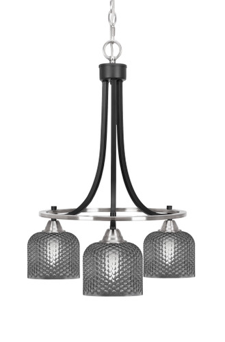 Toltec Lighting Paramount 3 Light Downlight Chandelier, Matte Black & Brushed Nickel Finish, 6" Smoke Textured Glass (3413-MBBN-4612)