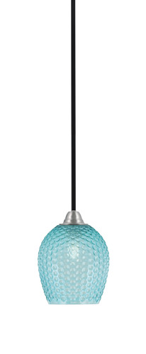 Toltec Lighting Paramount Stem Hung Mini Pendant, Matte Black & Brushed Nickel Finish, 7.5" Turquoise Textured Glass (3401-MBBN-4905)