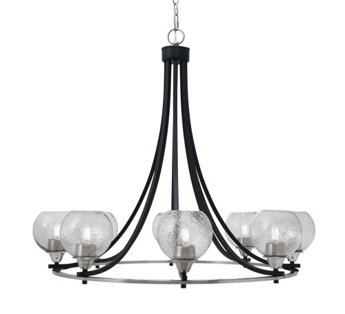 Toltec Lighting Paramount 8 Light Uplight Chandelier, Matte Black & Brushed Nickel Finish, 5.75" Smoke Bubble Glass (3408-MBBN-4102)