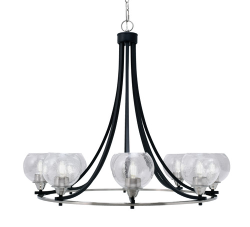 Toltec Lighting Paramount 8 Light Uplight Chandelier, Matte Black & Brushed Nickel Finish, 5.75" Clear Bubble Glass (3408-MBBN-4100)