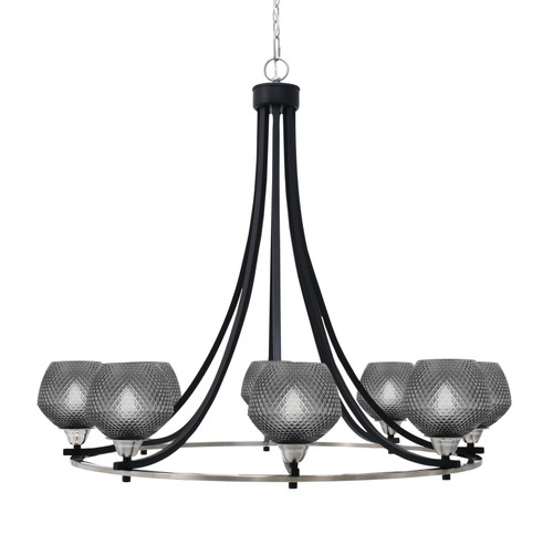 Toltec Lighting Paramount 8 Light Uplight Chandelier, Matte Black & Brushed Nickel Finish, 6" Smoke Textured Glass (3408-MBBN-4622)
