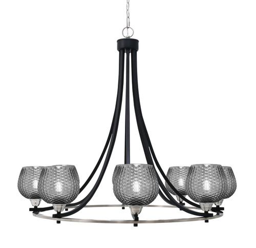 Toltec Lighting Paramount 8 Light Uplight Chandelier, Matte Black & Brushed Nickel Finish, 6" Smoke Textured Glass (3408-MBBN-4602)