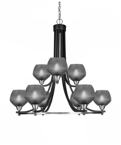 Toltec Lighting Paramount 9 Light Uplight Chandelier, Matte Black & Brushed Nickel Finish, 6" Smoke Textured Glass (3409-MBBN-4622)