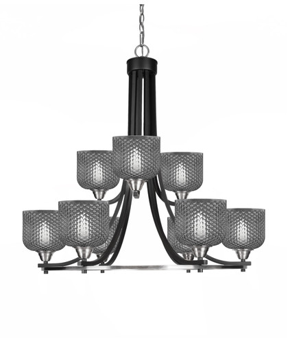 Toltec Lighting Paramount 9 Light Uplight Chandelier, Matte Black & Brushed Nickel Finish, 6" Smoke Textured Glass (3409-MBBN-4612)