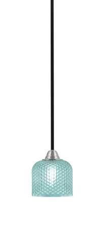 Toltec Lighting Paramount Stem Hung Mini Pendant, Matte Black & Brushed Nickel Finish, 6" Turquoise Textured Glass (3401-MBBN-4615)