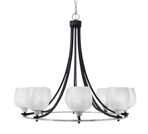 Toltec Lighting Paramount 8 Light Uplight Chandelier, Matte Black & Brushed Nickel Finish, 6" White Marble Glass (3408-MBBN-4811)