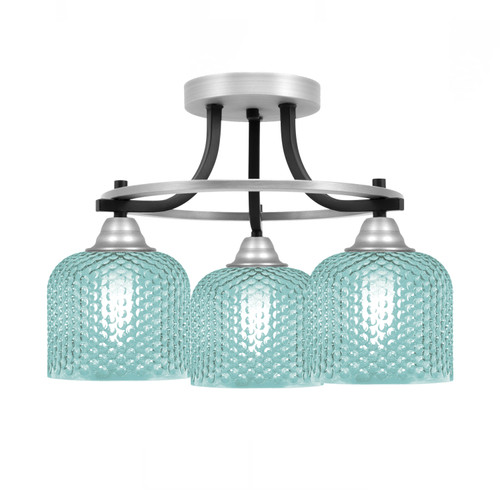 Toltec Lighting Paramount 3 Light Semi Flush, Matte Black & Brushed Nickel Finish, 6" Turquoise Textured Glass (3417-MBBN-4615)