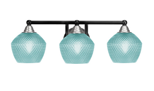 Toltec Lighting Paramount 3 Light Bath Bar, Matte Black & Brushed Nickel Finish, 6" Turquoise Textured Glass (3423-MBBN-4625)