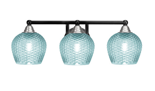 Toltec Lighting Paramount 3 Light Bath Bar, Matte Black & Brushed Nickel Finish, 6" Turquoise Textured Glass (3423-MBBN-4605)