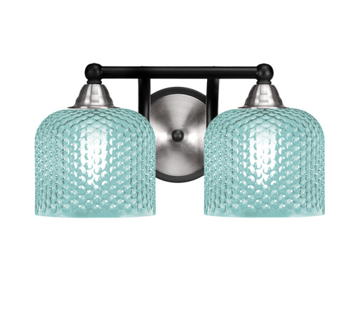 Toltec Lighting Paramount 2 Light Bath Bar, Matte Black & Brushed Nickel Finish, 6" Turquoise Textured Glass (3422-MBBN-4615)
